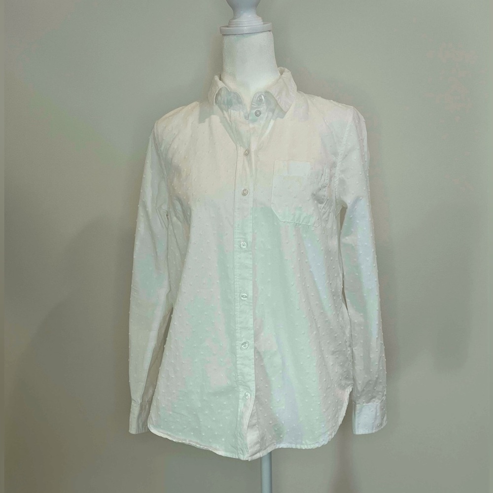 White Swiss Dot Button-Up Shirt XS - Picture 2 of 9